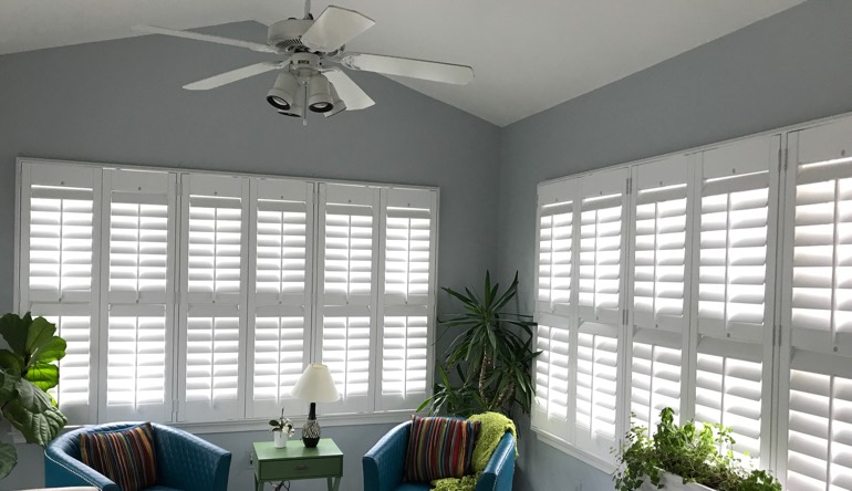 Las Vegas sunroom with fan and shutters